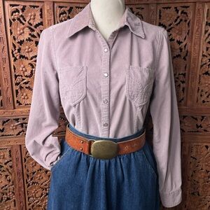 Vintage 90s Lilac Corduroy Western Button-Front Pearl Snap Chambray Shirt